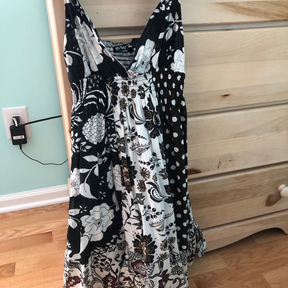 vintage brown, white, black, maroon sundress